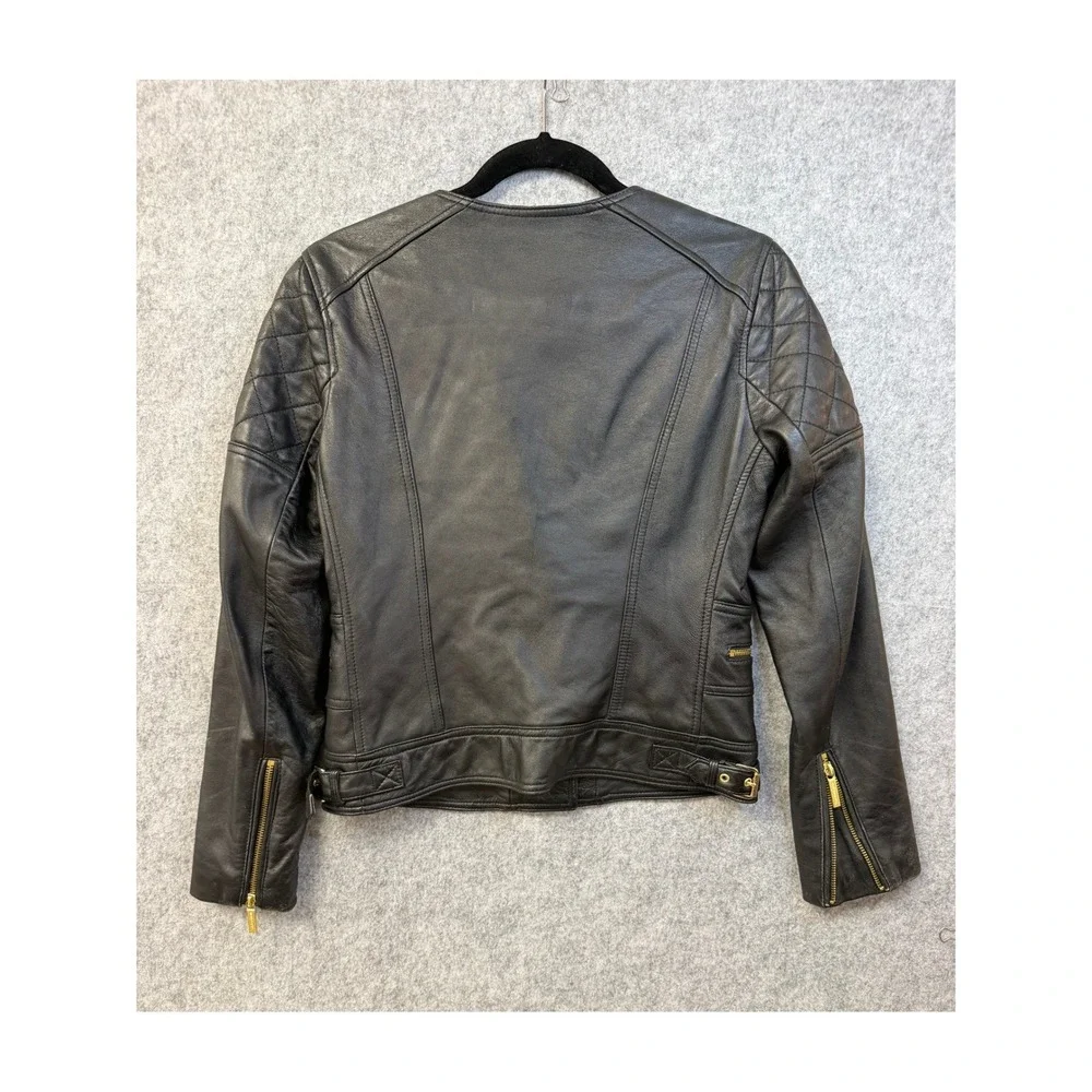 Michael Kors Womens Black Quilted Leather Moto Jacket Gold‎ Hardware Size S